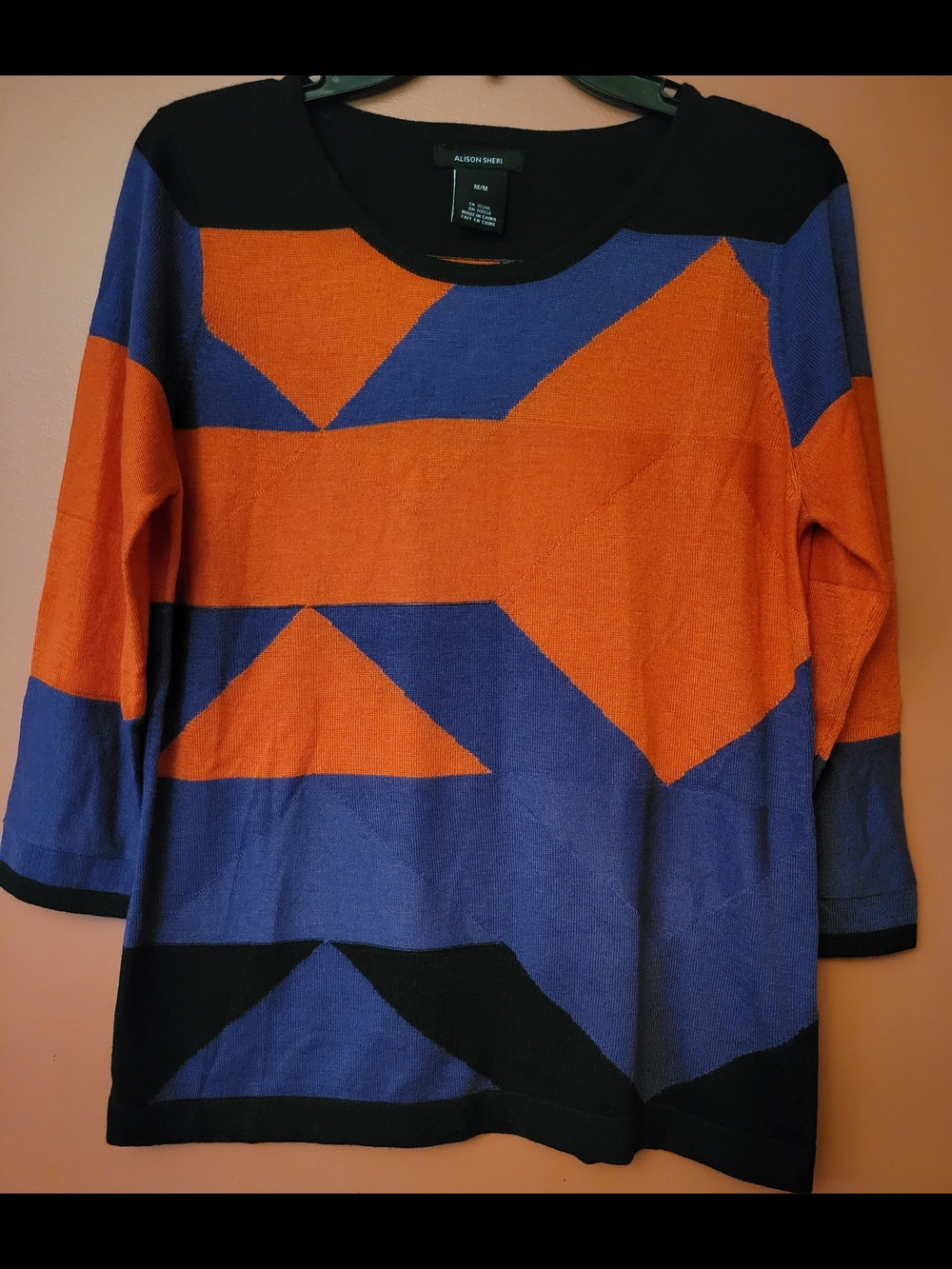 Alison Sheri Geometric Orange & Blue Knit Top